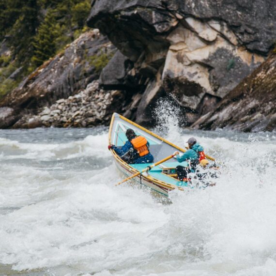 A dory running the Main Salmon on an OARS trip.