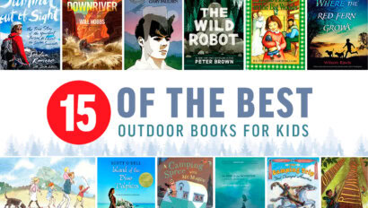 A graphic with the covers of various children books on it that says, "15 of the Best Outdoor Books for Kids"