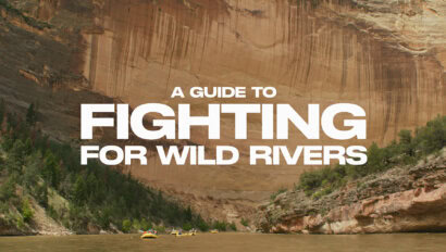 A Guide to Fighting for Wild Rivers video thumbnail, featuing a scenic view of the Yampa River with yellow rafts floating in the distance