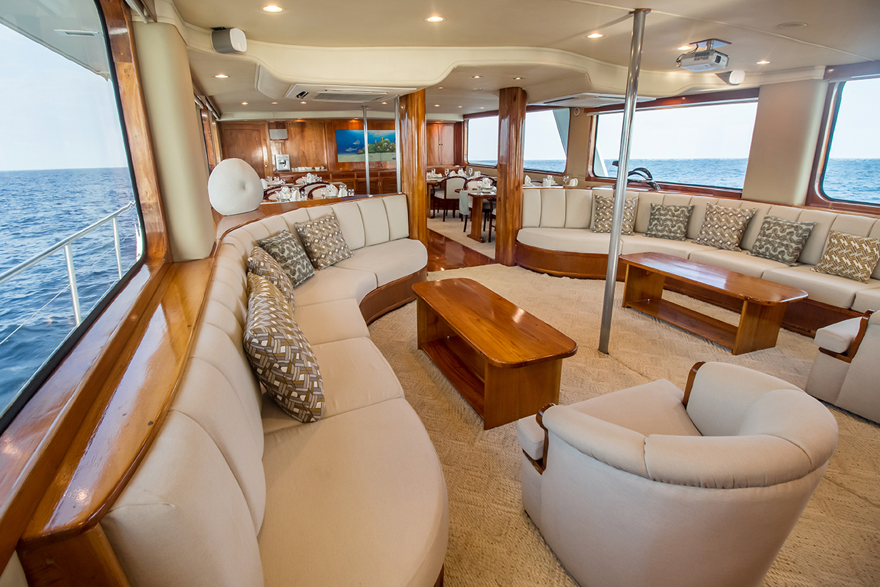 The main inside lounge area of the Integrity yacht.