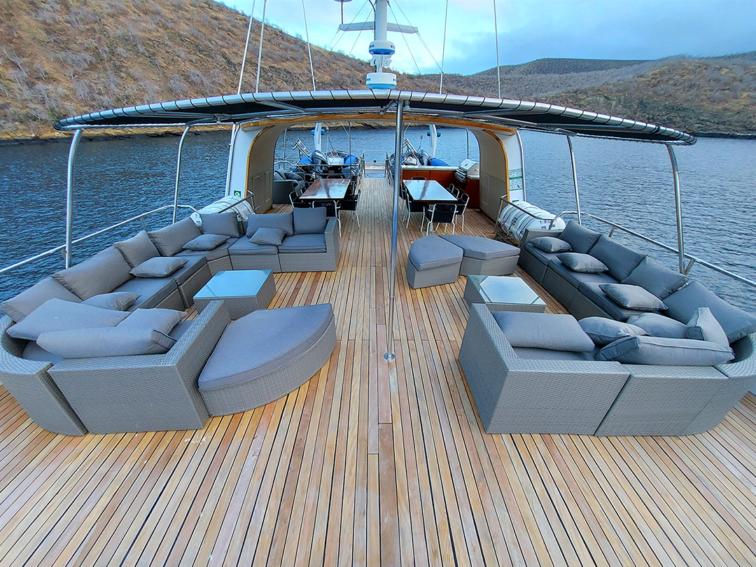 The sun deck of the Integrity yacht.